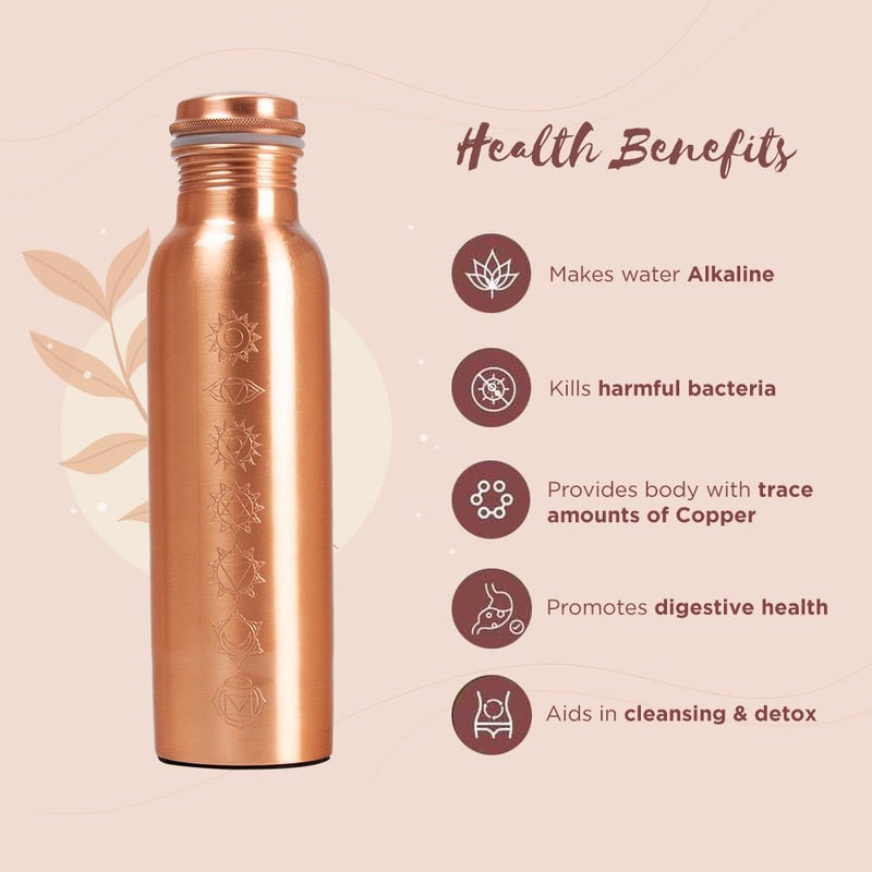 7 Chakra Plain Copper Water Bottle with Cleaning Brush - 1 Litre | Verified Sustainable Bottles & Sippers on Brown Living™