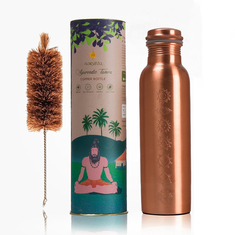 7 Chakra Plain Copper Water Bottle with Cleaning Brush - 1 Litre | Verified Sustainable Bottles & Sippers on Brown Living™