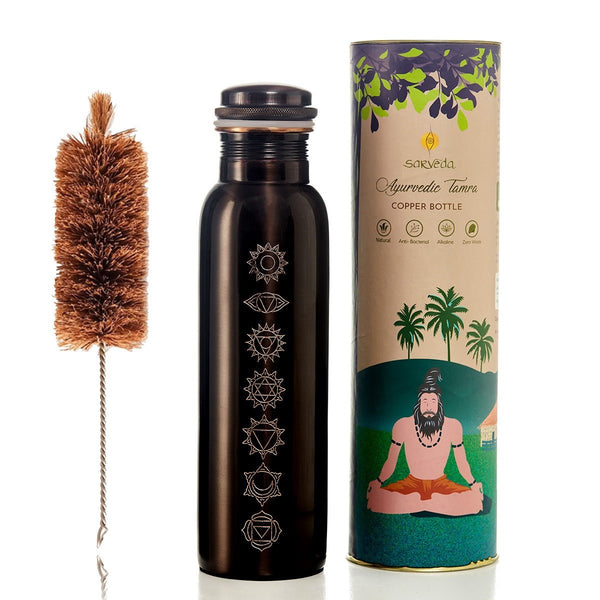 7 Chakras Vintage Copper Bottle - 500 ml with Brush | Verified Sustainable Bottles & Sippers on Brown Living™