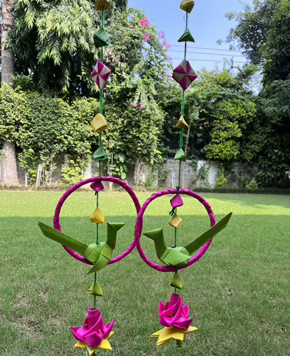 Handmade Palm Leaf Parrot In Ring Hanging I Diwali Decoration I Set of 2