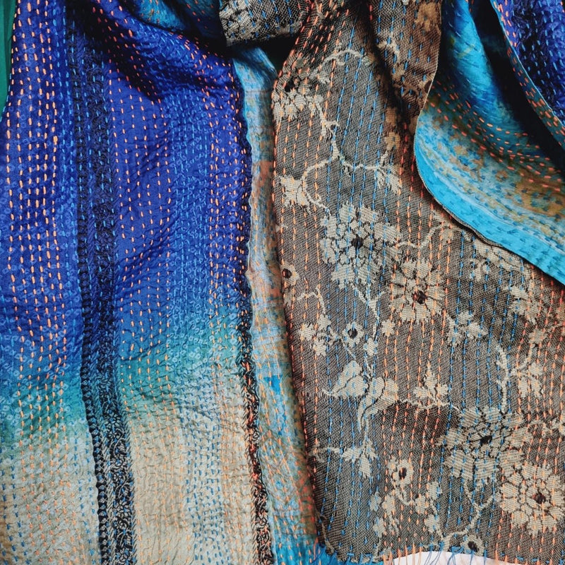 Aasman Kantha Stole - Blue and Green | Verified Sustainable Womens Dupatta on Brown Living™