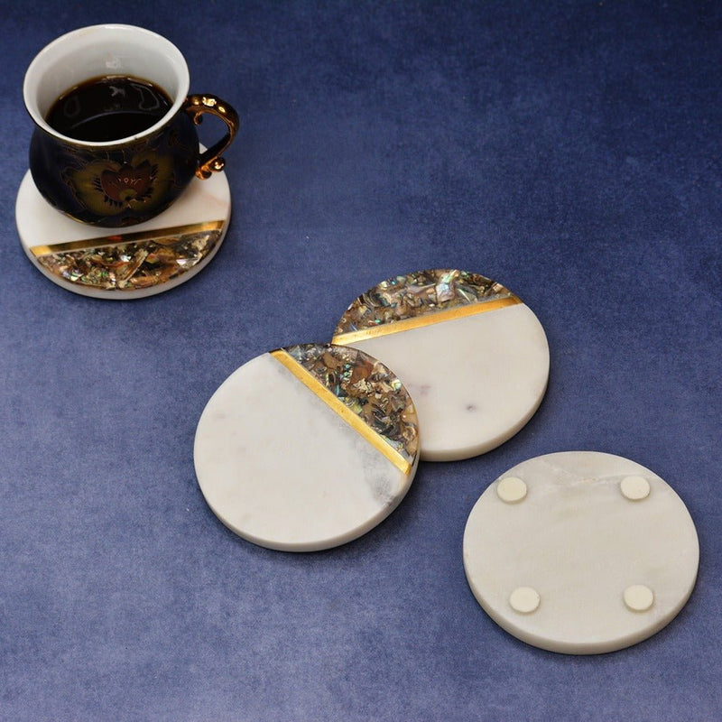 Abalone Shell Marble Coasters (Set of 4) | Verified Sustainable Coasters on Brown Living™