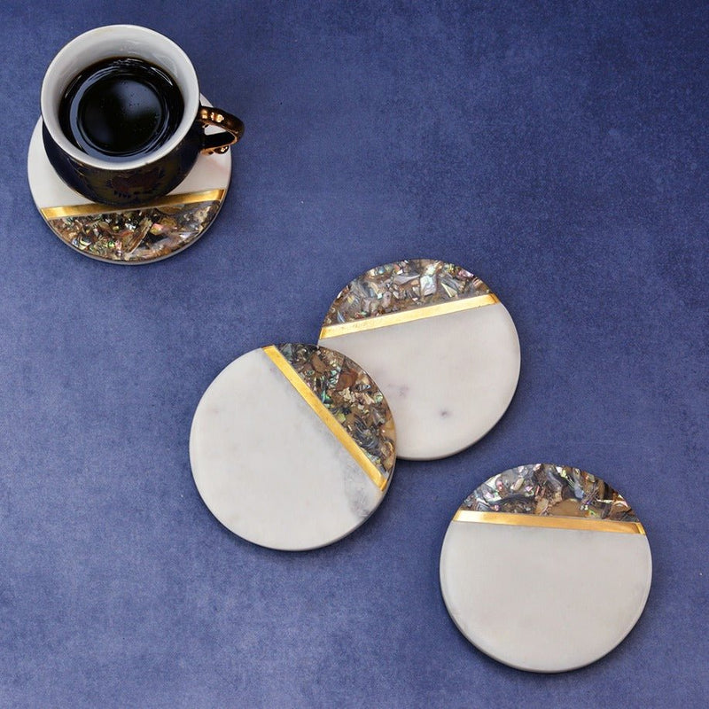 Abalone Shell Marble Coasters (Set of 4) | Verified Sustainable Coasters on Brown Living™