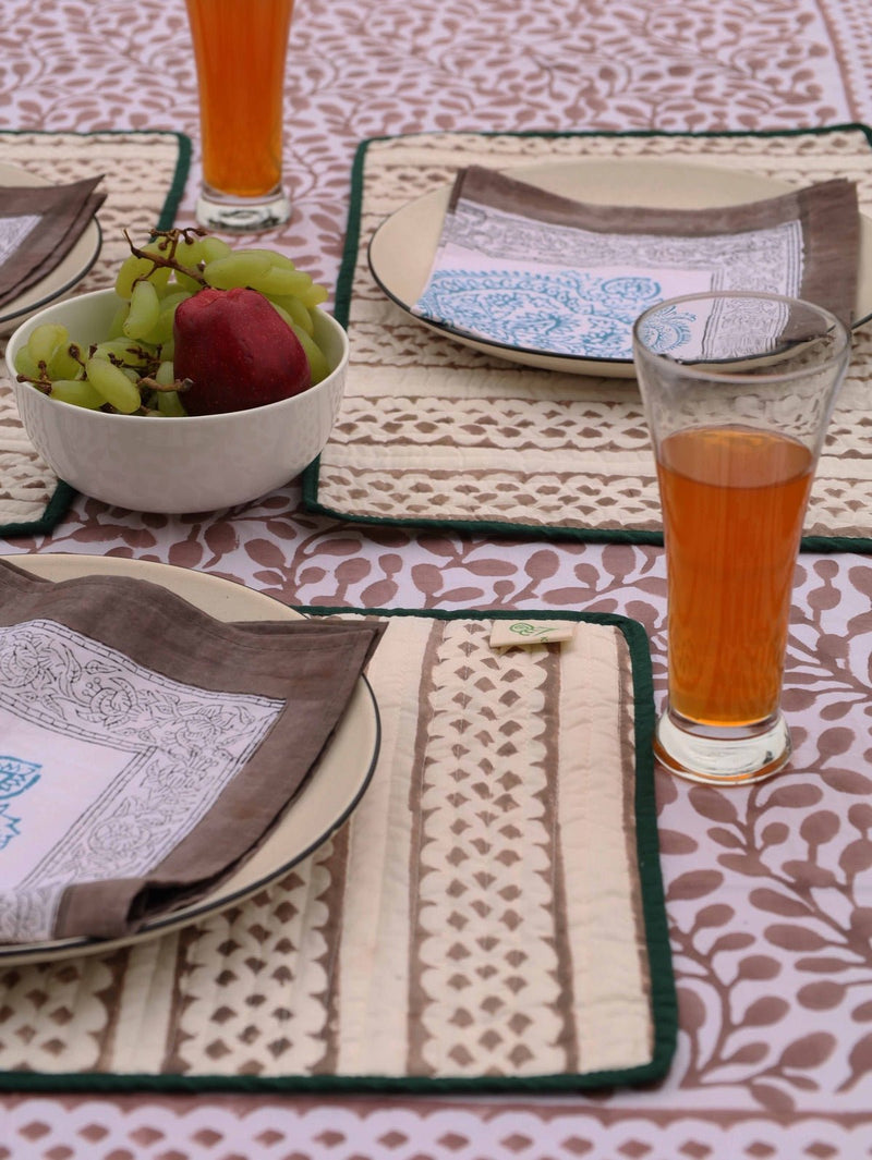 Abstract Leaf Reversible Organic Cotton Placemats- Set of 4 | Verified Sustainable Table Decor on Brown Living™