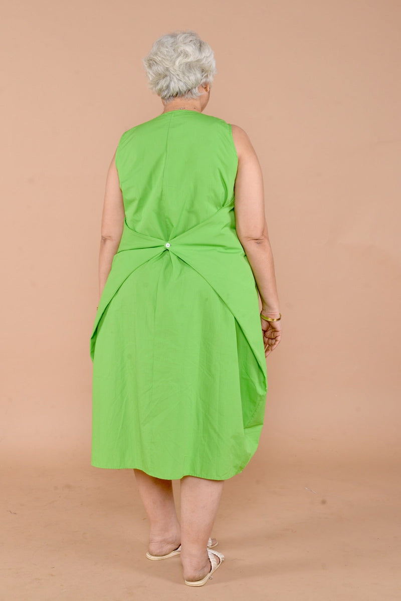 Ahana Sleevless Oversized Handloom Cotton Dress Green | Verified Sustainable Womens Dress on Brown Living™