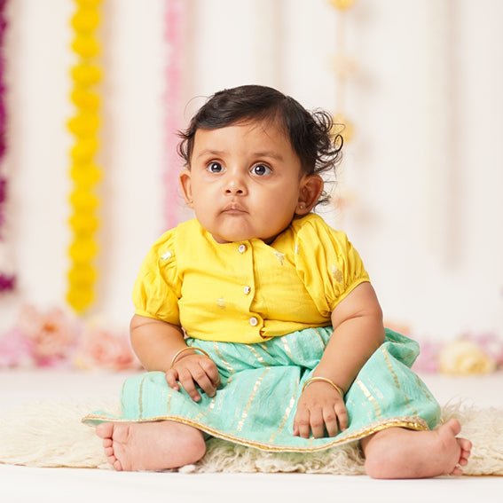 Baby Girl Cotton Lehenga Choli - Sunehri | Verified Sustainable Kids Ethnic Sets on Brown Living™