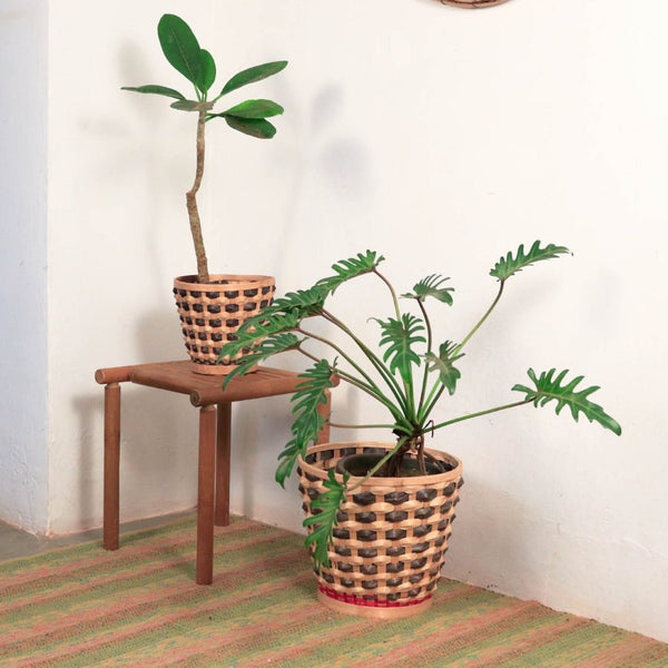 Bamboo Raised Weave Planter - Black - Set of 2 | Verified Sustainable Pots & Planters on Brown Living™