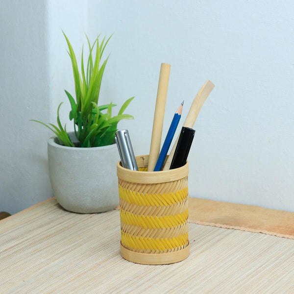 Bamboo Weave Pen Stand - Zig Zag | Verified Sustainable Desk Accessories on Brown Living™