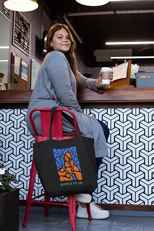 Bloom Black - 100% Cotton Canvas Sustainable Tote Bag with Zip | Verified Sustainable Tote Bag on Brown Living™