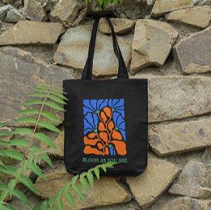 Bloom Black - 100% Cotton Canvas Sustainable Tote Bag with Zip | Verified Sustainable Tote Bag on Brown Living™