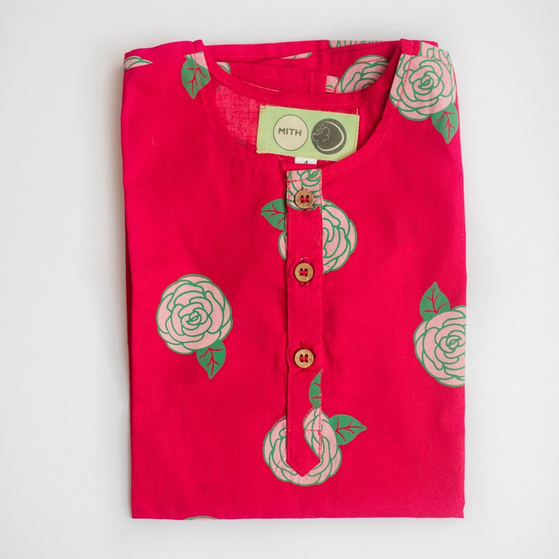 Bloomimg Red - Girls Ethnic Wear | Verified Sustainable Kids Ethnic Sets on Brown Living™