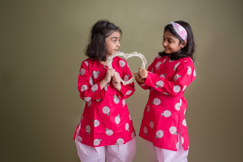 Bloomimg Red - Girls Ethnic Wear | Verified Sustainable Kids Ethnic Sets on Brown Living™