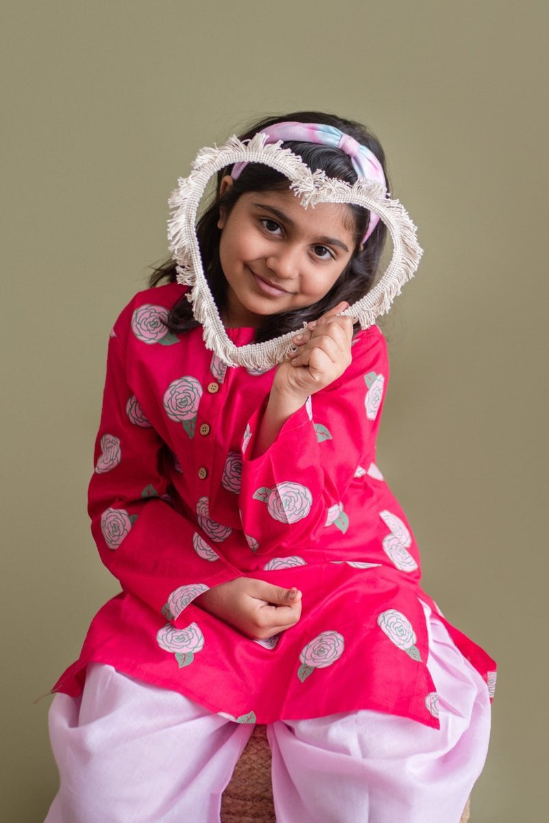 Bloomimg Red - Girls Ethnic Wear | Verified Sustainable Kids Ethnic Sets on Brown Living™