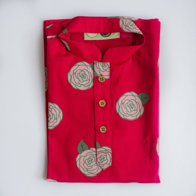 Blooming Red - Boys Ethnic Wear | Verified Sustainable Kids Ethnic Sets on Brown Living™