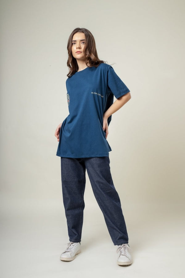 Blue Alter Culture Organic Cotton T-Shirt | Verified Sustainable Womens T-Shirt on Brown Living™