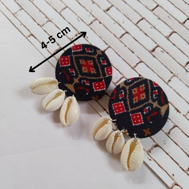 Blue And Red Printed Shells Studs Earrings | Verified Sustainable Womens earrings on Brown Living™