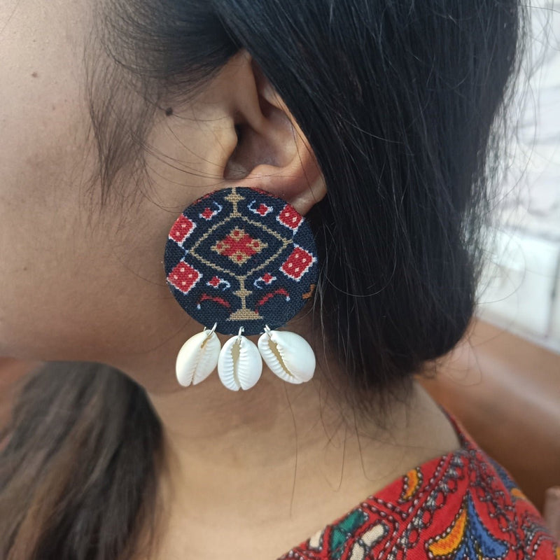 Blue And Red Printed Shells Studs Earrings | Verified Sustainable Womens earrings on Brown Living™