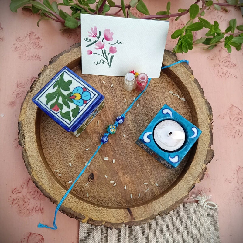 Blue Pottery Bhai Rakhi Gift Hamper | Verified Sustainable Rakhi on Brown Living™