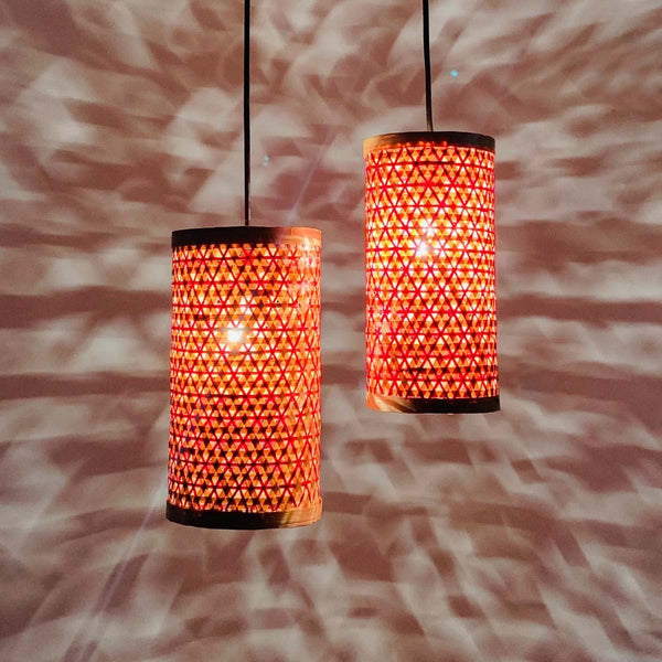 Bright Hued Cylindrical Handmade Bamboo Lamp | Verified Sustainable Lamps & Lighting on Brown Living™