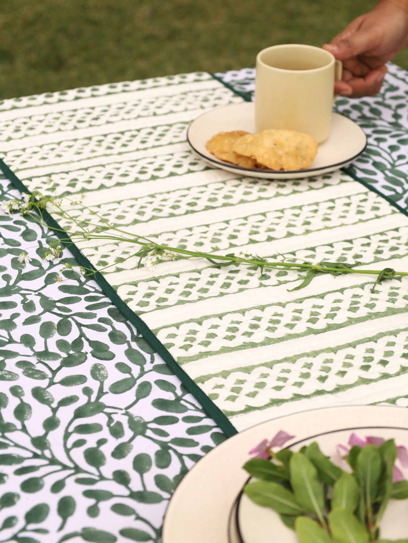 Brown & Green Reversible Organic Cotton Table Runner | Verified Sustainable Table Linens on Brown Living™