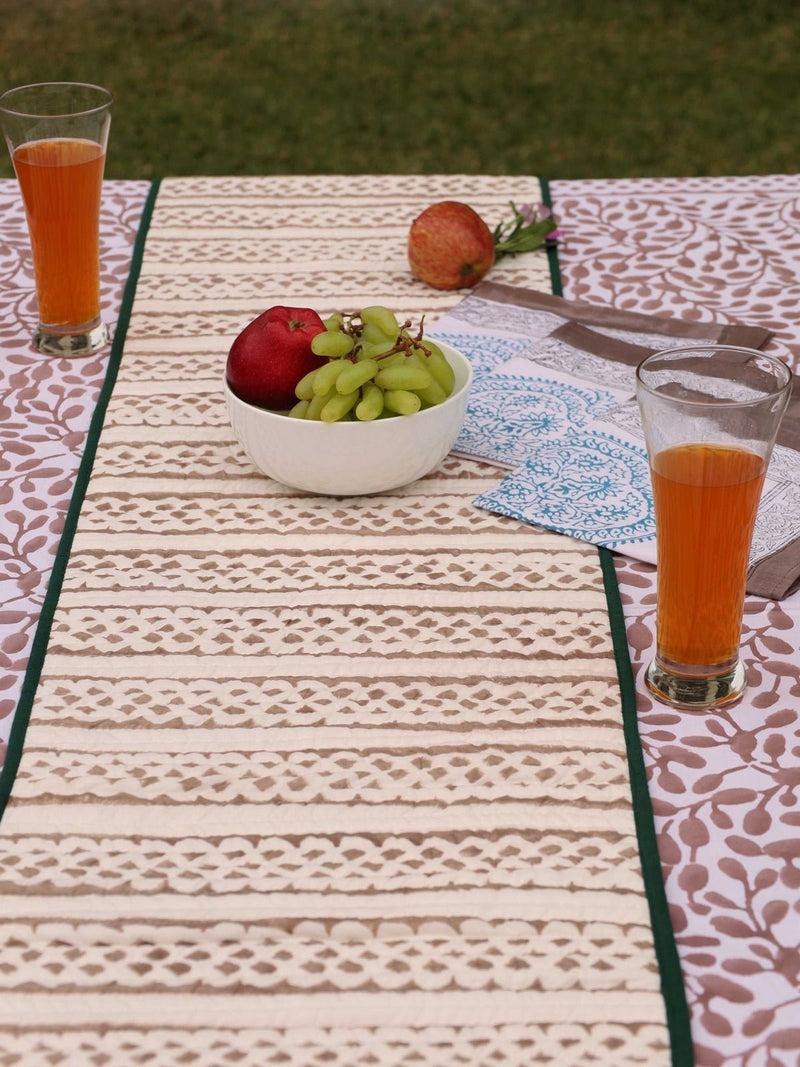 Brown & Green Reversible Organic Cotton Table Runner | Verified Sustainable Table Linens on Brown Living™