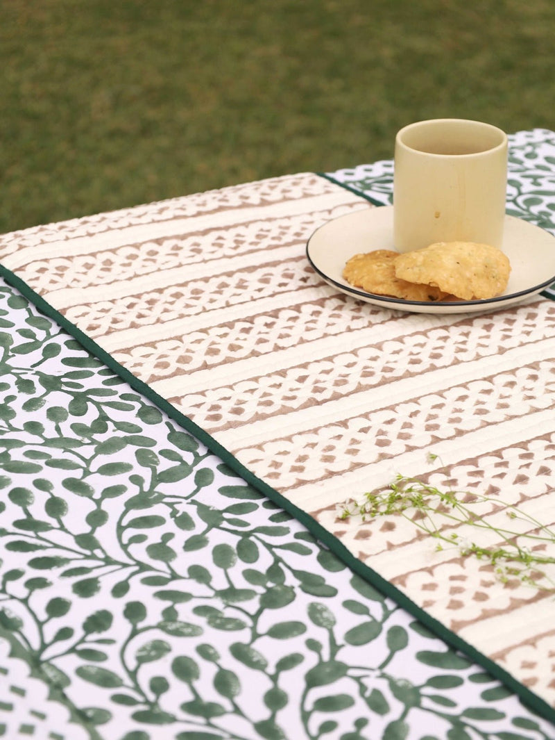 Brown & Green Reversible Organic Cotton Table Runner | Verified Sustainable Table Linens on Brown Living™