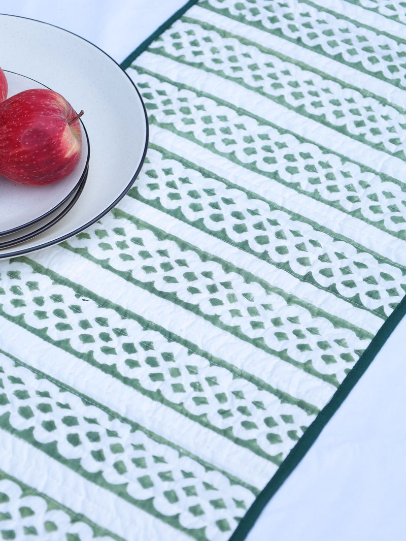 Brown & Green Reversible Organic Cotton Table Runner | Verified Sustainable Table Linens on Brown Living™