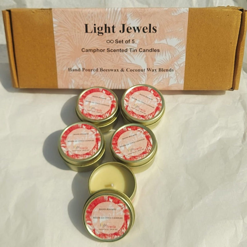 Camphor Fragrance Beeswax Tin Candles- Set of 5 | Verified Sustainable Candles & Fragrances on Brown Living™