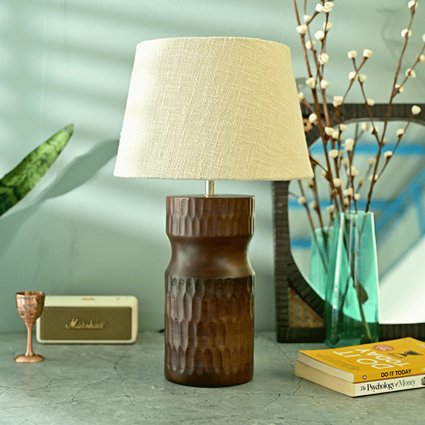 Carved Crust Night Lamp | Handcrafted Mango Wood Table Lamp | Verified Sustainable Lamps & Lighting on Brown Living™