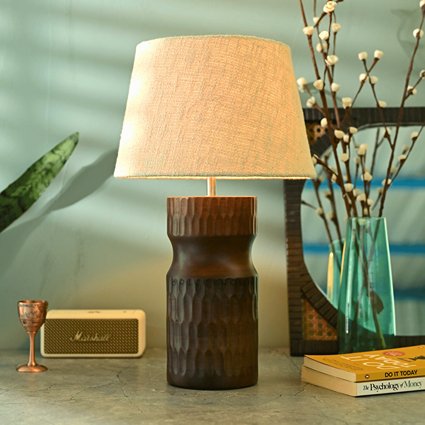 Carved Crust Night Lamp | Handcrafted Mango Wood Table Lamp | Verified Sustainable Lamps & Lighting on Brown Living™