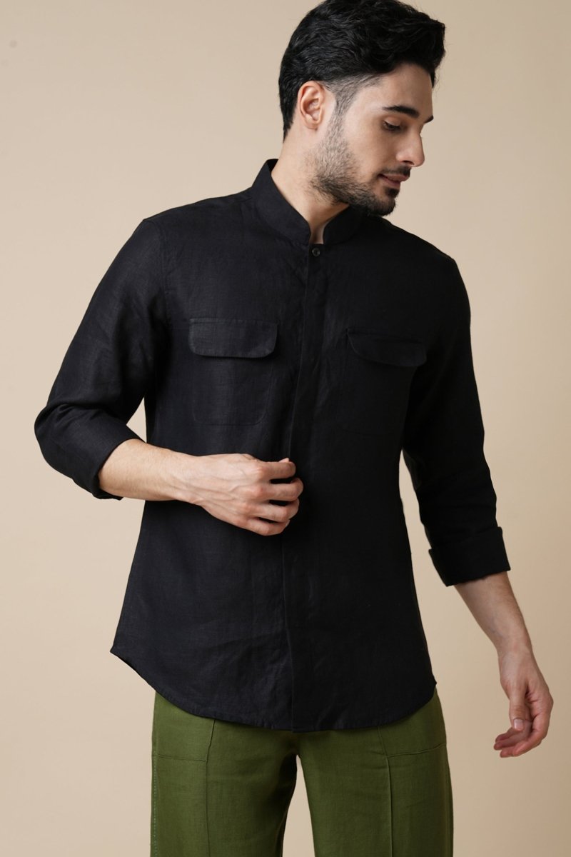 Celestial 100% Hemp Shirt - Black | Verified Sustainable Mens Shirt on Brown Living™