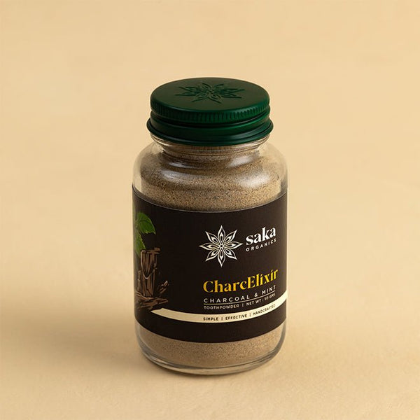 CharcElixir | Handmade Charcoal & Mint Toothpowder (50gms) | Verified Sustainable Tooth Cleaning Powder on Brown Living™