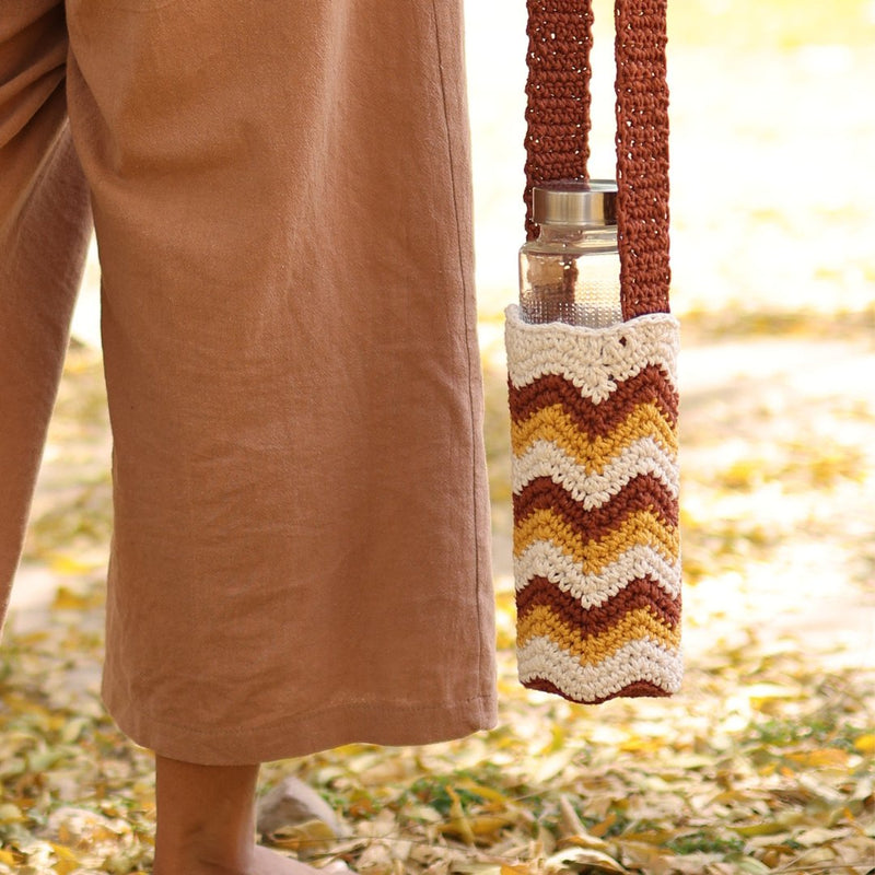 Chevron Brown Handmade Crochet Sling Bottle Cover | Verified Sustainable Bottles & Sippers on Brown Living™