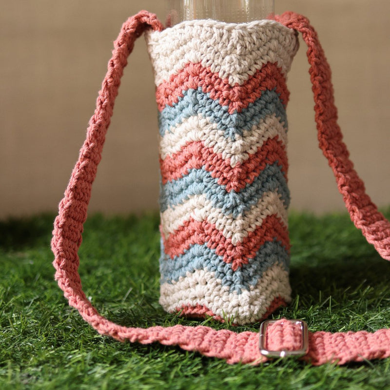 Chevron Peach Handmade Crochet Sling Bottle Cover | Verified Sustainable Bottles & Sippers on Brown Living™