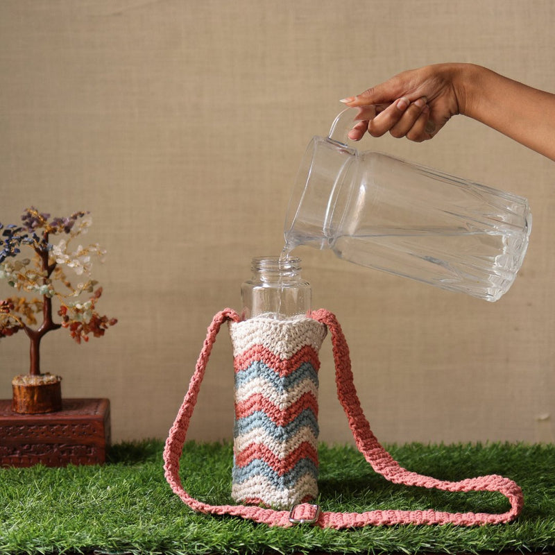 Chevron Peach Handmade Crochet Sling Bottle Cover | Verified Sustainable Bottles & Sippers on Brown Living™