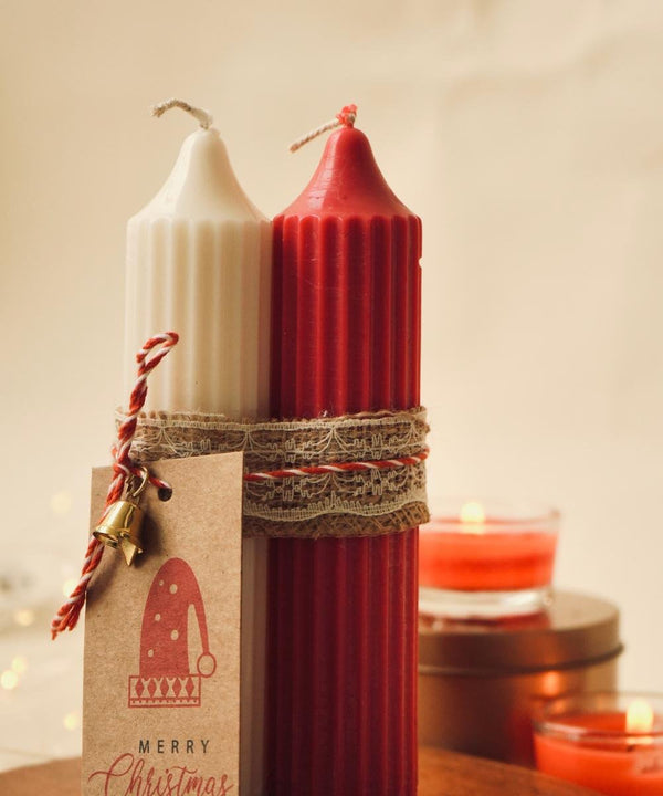 Christmas Special- Hope Pillar Candles- Set of 2 (Red & White) | Verified Sustainable Candles Fragrances on Brown Living™