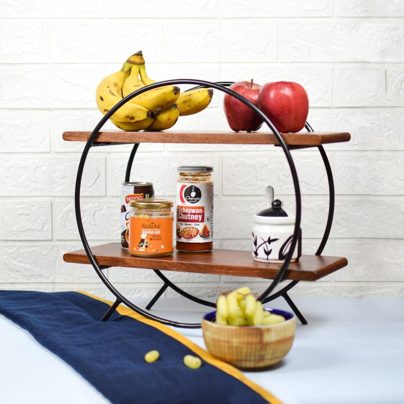 Circular Wooden Organizer with Black Frame | Verified Sustainable Kitchen Organisers on Brown Living™