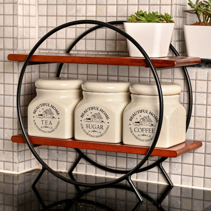 Circular Wooden Organizer with Black Frame | Verified Sustainable Kitchen Organisers on Brown Living™