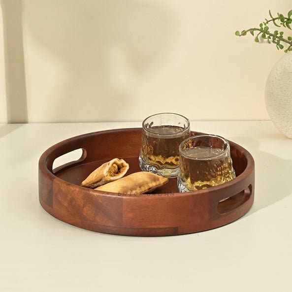 Classic Round Serving Wooden Tray (12 Inch) | Verified Sustainable Trays & Platters on Brown Living™