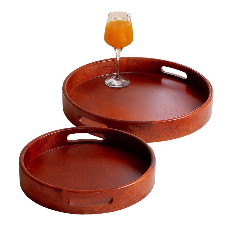 Classic Round Serving Wooden Tray (Set of 2) | Verified Sustainable Trays & Platters on Brown Living™