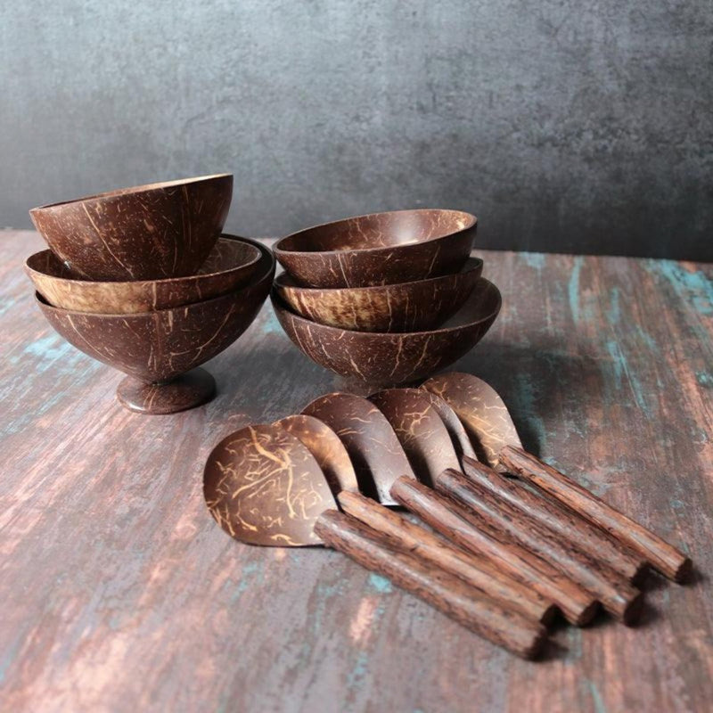 Coconut Shell Bowls with Spoon Set Without Tray | Verified Sustainable Plates & Bowls on Brown Living™