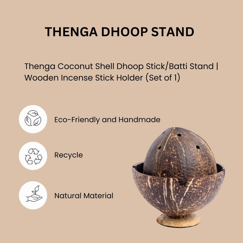 Coconut Shell Dhoop Stick/Batti Stand | Wooden Incense Stick Holder (Set of 1) | Verified Sustainable Candles & Fragrances on Brown Living™