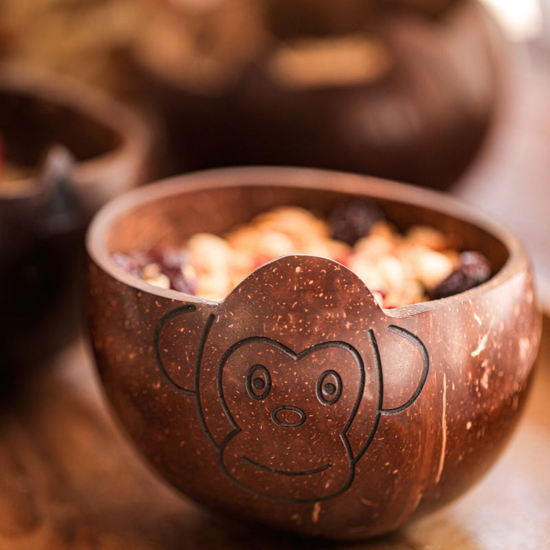 Coconut Shell Kids Serving Bowl | Animal Design - MONKEY 350ml (Set of 1) | Verified Sustainable Plates & Bowls on Brown Living™