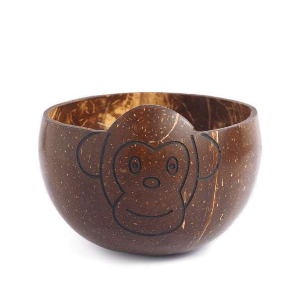 Coconut Shell Kids Serving Bowl | Animal Design - MONKEY 350ml (Set of 1) | Verified Sustainable Plates & Bowls on Brown Living™