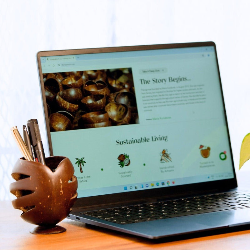 Coconut Shell Pen Holder/Stand | Wooden Pen Holders (Set of 1) | Verified Sustainable Desk Organizers on Brown Living™