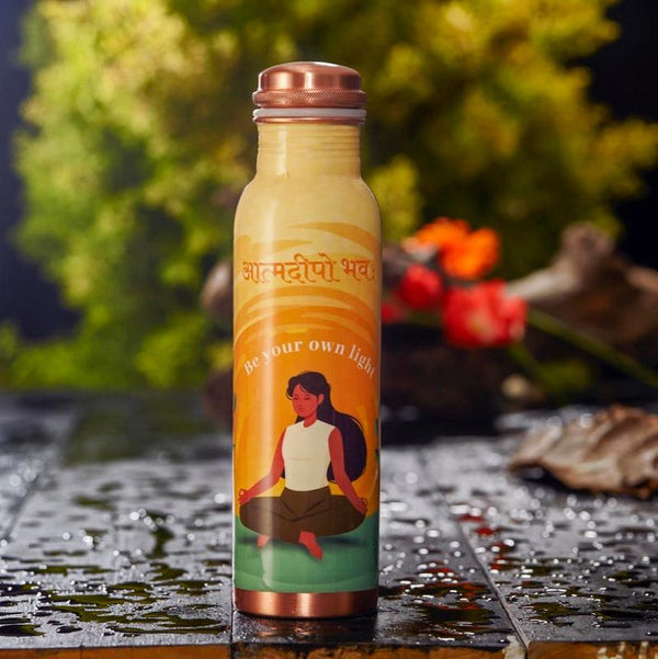 Copper Water Bottle - Orange Light - 1 Litre | Verified Sustainable Bottles & Sippers on Brown Living™