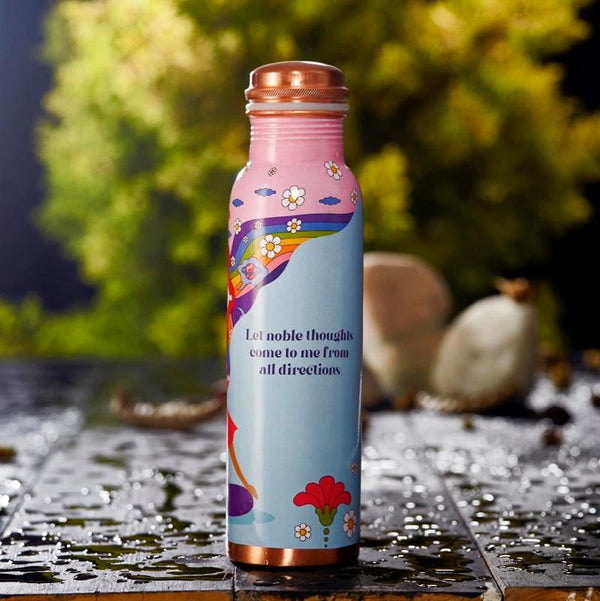 Copper Water Bottle - Pink Noble Thoughts - 1 Litre | Verified Sustainable Bottles & Sippers on Brown Living™