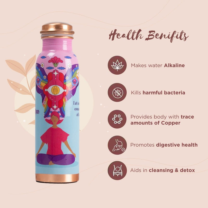 Copper Water Bottle - Pink Noble Thoughts - 1 Litre | Verified Sustainable Bottles & Sippers on Brown Living™