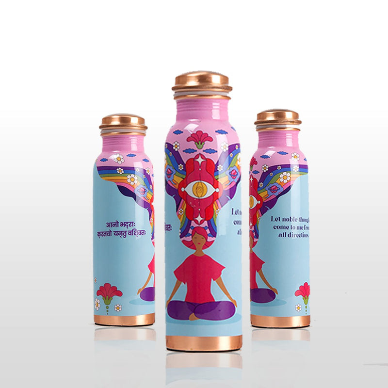 Copper Water Bottle - Pink Noble Thoughts - 1 Litre | Verified Sustainable Bottles & Sippers on Brown Living™