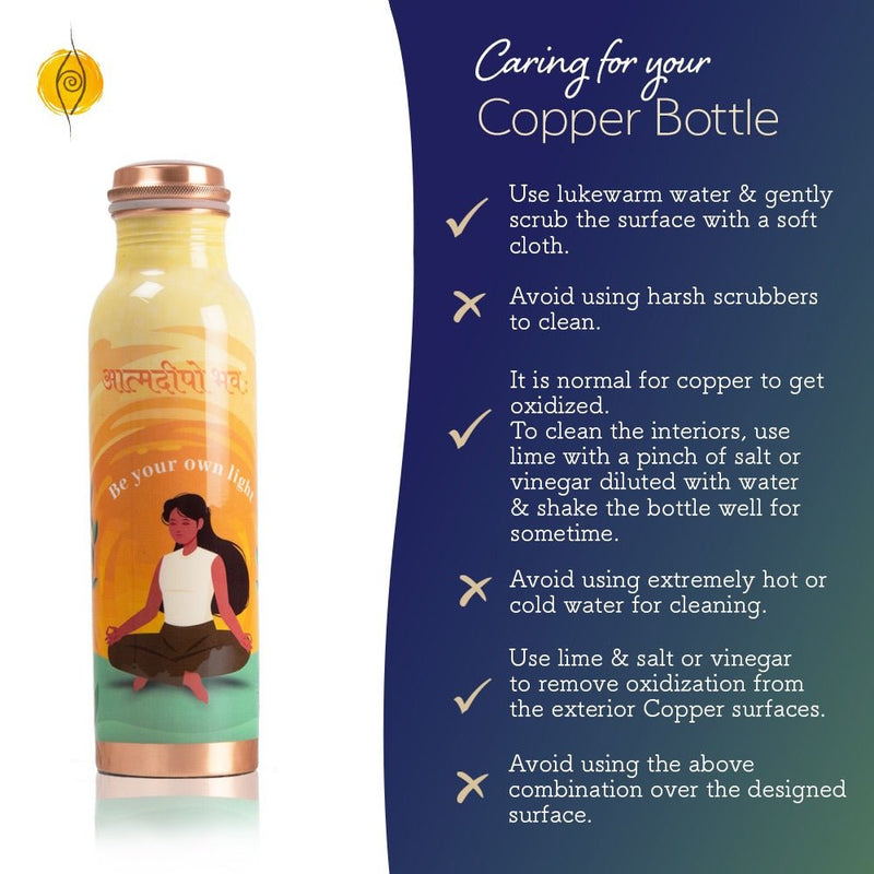 Copper Water Bottle with Cleaning Brush - Orange Light - 1 Litre | Verified Sustainable Bottles & Sippers on Brown Living™